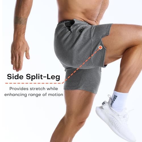 BROKIG Zero Armor Mens Gym Shorts 7" Inseam Slim Fit Anti-Chafing Cotton Workout Shorts with Zipper Pocket(XX-Large,Dark Grey) - Thumbnail 4