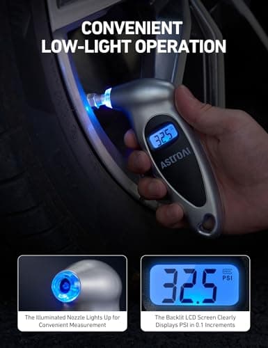 AstroAI Digital Tire Pressure Gauge 0-150PSI Calibrated to ANSI B40.7 +/-1PSI, Accurate in 0.1 Increments, 4 Units for Car Truck Bicycle with Backlight LCD, Silver - Thumbnail 2