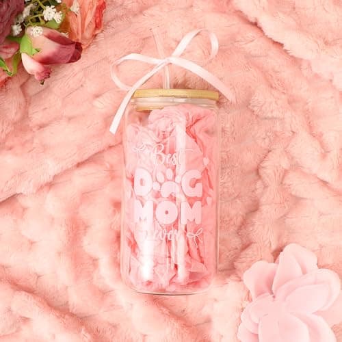 LANGASQUE Dog Mom Gift for Women, 16oz Glass Cup with Lids Straws Pink Bow Gift Box, Christmas Dog Lover Gifts, Dog Mom Gift for Birthday Mothers Day - Thumbnail 3