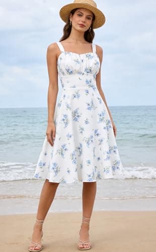 Belle Poque Blue Floral Dress for Women 2026 Summer Sleeveless Flowy Midi Sundress Vintage Corset Milkmaid Dress Small - Thumbnail 4