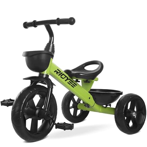 RIDYEE Toddler Tricycle for 1.5 to 5 Years, Tricycle for Ages 2-4 Years, Extra-Wide Rear Wheelbase for Stability, Trikes for Kids 1-3 with Dual Storage Baskets, Easy to Carry Seat, Green