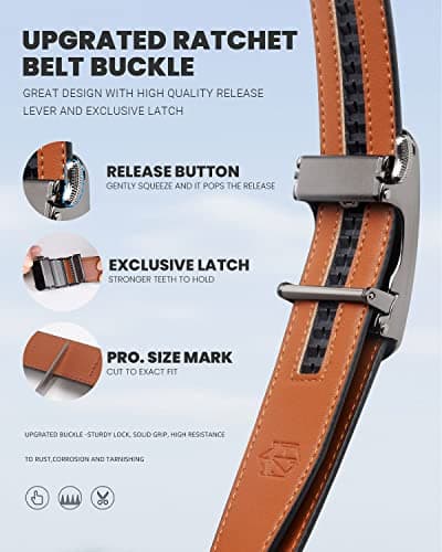 Zitahli Belt Men,Leather Ratchet Belt for Men Dress Casual Every Day with Adjustable Buckle,Trim to Fit For Gift Size 30"-36" - Thumbnail 5