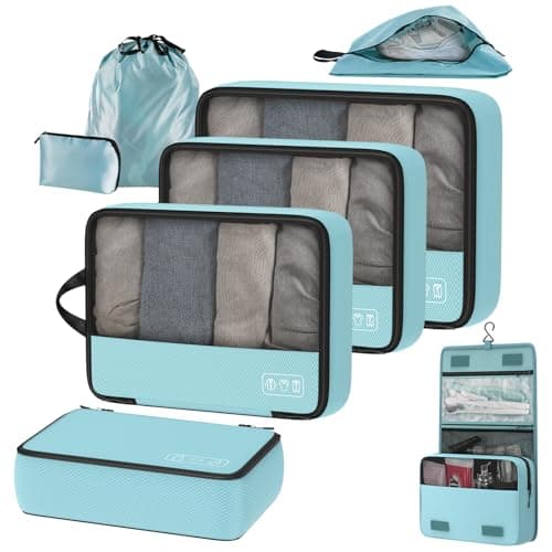 Compression Packing Cubes Set, Versatile 8pc Travel Essential Packing System- Lightweight Travel Organizers for Family & Business Travel, Space Save for Backpack, Duffel & Suitcase- Blue - Image 1