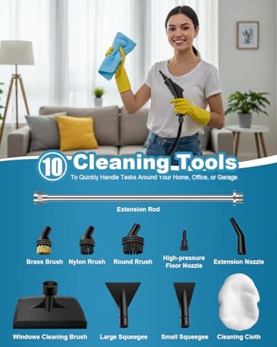 Zerpyor Handheld Steam Cleaner, 2500W Powerful 15sec Heat-up Multipurpose Steamer, 3-Level Temp, 37OZ Pressurized Deep Cleaning Steamer with 10 pcs Accessories for Window, Grease, Car, Home - Thumbnail 3