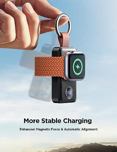 JOYROOM Portable 2000mAh Wireless Charger Compatible for Apple Watch Series 11/10/9/8/7/6/5/4/3/2/1/SE/UItra 3/UItra 2/Ultra, Compact Magnetic iWatch Charger Keychain Style Travel Essentials (Black) - Thumbnail 4