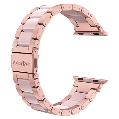 Wearlizer Rose Pink Compatible with Apple Watch Band 42/44/45/46/49mm Womens Stainless Steel Wristbands Fashion Resin Replacement Classic Strap iWatch Series 11 10 9 8 7 6 5 4 3 SE/Ultra 3 2 1