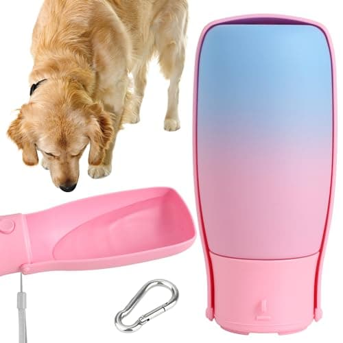 VEPOUYU Dog Water Bottle, Travel Puppy Water Bowl, Leak Proof Portable Puppy Water Dispenser, Foldable Dog Water Bottle for for Pets Outdoor Walking, Hiking, Travel, Food Grade Plastic - 19oz Pink