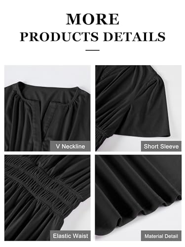 ANRABESS Women's Summer Short Sleeve Maxi Dress 2026 Casual V Neck High Waist A-Line Flowy Loose Tiered Boho Long Dresses Black Large - Thumbnail 6
