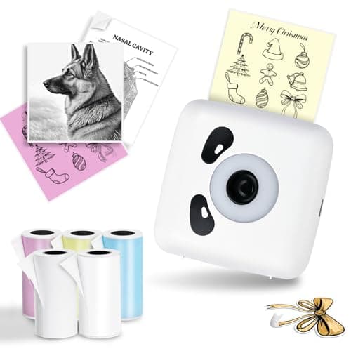 BORN4SHIP Mini Sticker Printer with 5 Roll Thermal Paper - 300Dpi Portable Sticker Maker Machine for Kids Scrapbook/DIY/Journal/Travel/Photo, Compatible with iOS & Android