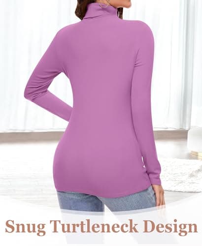 Ganado Long Sleeve Shirts for Women Turtleneck Thermal Shirt Layering Basic Tops Fitted Plain Undershirts (Pastel Violet, X-Large) - Thumbnail 2