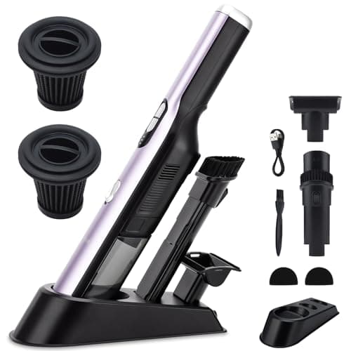 Handheld Vacuum Cordless, Car Vacuum Cleaner 18KPa High-Power Suction, Portable Hand Vac with Washable HEPA, LED Light,Storage Dock, Dust Buster for Office Home Desk, Pet Brush for Pet Hair,Rose Gold