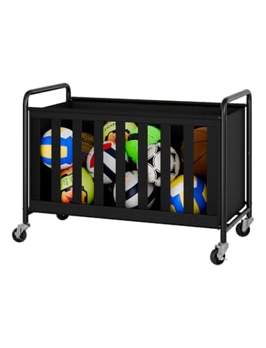 StorageWorks Ball Storage with Wheels, Ball Cart for Garage, Garage Sports Equipment Organizer with Hooks, Balls Organizer for Basketball, Football, Volleyball