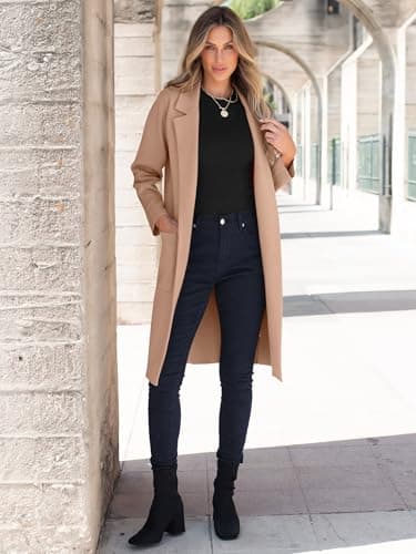 ANRABESS Womens Cardigan Sweater 2025 Fall Outfits Knitted Lapel Long Coats Coatigans Khaki Small - Thumbnail 6