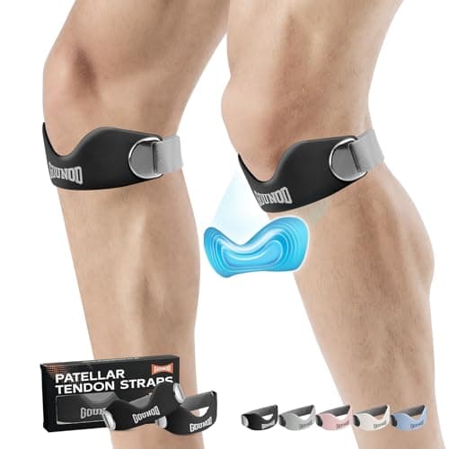 GOUNOD Silicone Patellar Tendon Support Strap 2 Pack,Knee Strap for Knee Pain Relief,Patella Band for Basketball, Jumpers Knee, Tendonitis, Running, Hiking, Soccer, Osgood Schlatter（Black-Grey） - Image 1