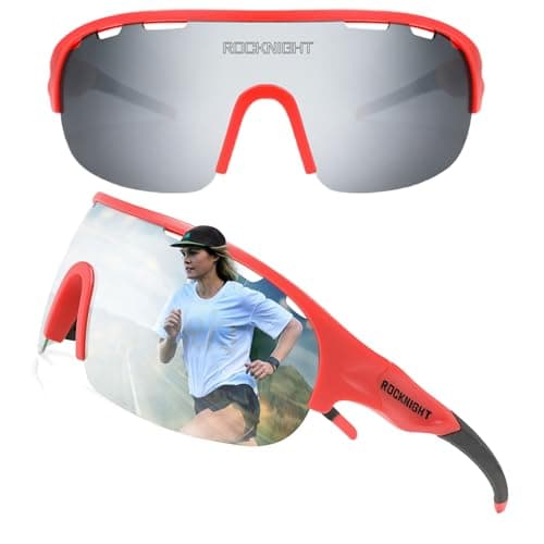 ROCKNIGHT Gafas de sol polarizadas deportivas para hombres mujeres senderismo actividades al aire libre marco rojo lente plateada