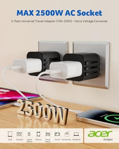 Acer US to Europe Plug Adapter, Universal Travel Adapter, International Power Adapter for USA to Europe UK France Germany Spain Ireland Australia (Type C/G/A/I),Black - Thumbnail 2