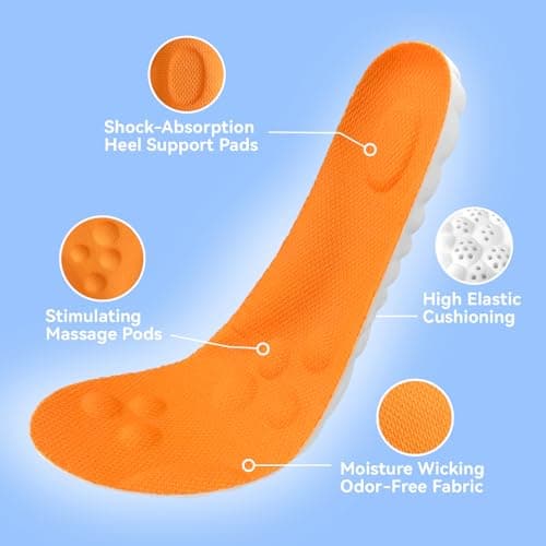 Steppers Insoles for Men & Women, 2026 New 4D Memory Foam Cloud Footstr Insoles, Comfortable & Breathable Massage Shoe Inserts with Arch Support for Foot Pain & Fatigue (Orange, US M 11.5-13) - Thumbnail 4