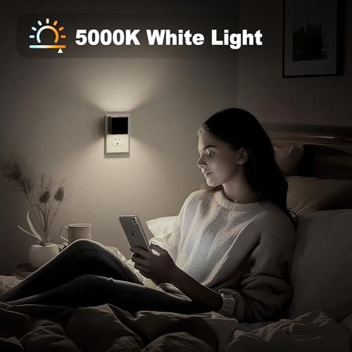JandCase Night Light, Automatic Night Lights Plug into Wall, 2 Pack Modern Night Lights with Auto Light Sensor, 5000K Brightness Adjustable Nightlight for Kids Bathroom Hallway Kitchen Bedroom Decor - Thumbnail 5