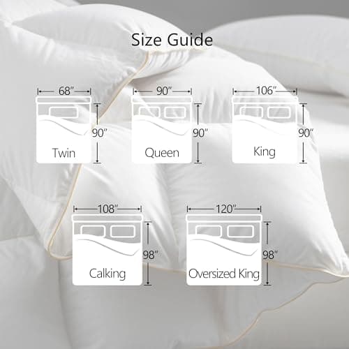 HANYUN Goose Down Feather Fiber Comforter - All Season Queen Size -100% Cotton Duvet Insert Warm and Breathable Down Comforter Ultra-Soft 700 Fill-Power Fluffy Warmth 90"x90" - Thumbnail 6