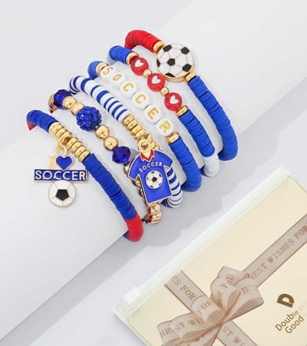 doubgood 2026 World Soccer Cup Stretch Beaded Bracelets Soccer Gifts Football Charm Game Day Fan Bracelets Stackable Sports Jewelry for USA American Fans Gifts for Women Men - Thumbnail 6