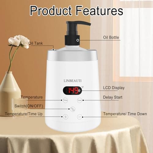 LINBEAUTI Massage Oil Warmer Bottle Professional Lotion Heater for SPA, Automatic Heated Lotion Cream for Salon, Barber Shops, Home, with Two Oil Bottle Dispenser - Thumbnail 3