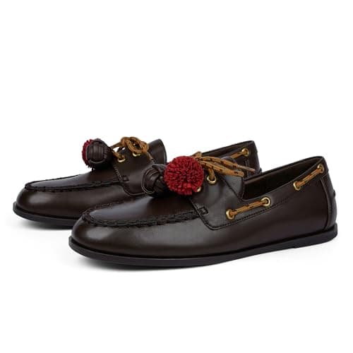 QIY Chocolate Womens Loafers Flat Loafer Pumps for Women Lace Up Detachable Decorative Fringe Ball Loafers Business Formal Work Shoes Size 6.5 - Thumbnail 6