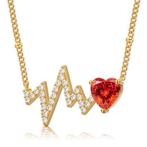 Helirose Heart Necklace for Women, Gold Necklace 18K Gold Plated, Dainty Romantic Heart Pendant, Hypoallergenic Jewelry, Birthday Gifts for Women, Mothers Day Gifts, Gift Box & Message Card (Bright Red) - Image 1
