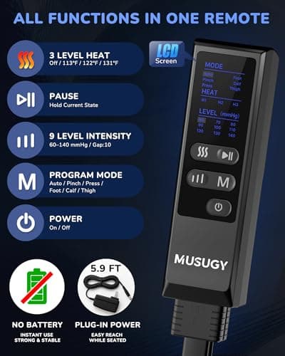 Musugy Leg Massager with Heat and Compression : Sequential Compression Boots with 6 Modes,9 Intensity and 3 Heat for Circulation and Pain Relief - Christmas Birthday for Mom, Dad, Athletes, Gym - Thumbnail 6