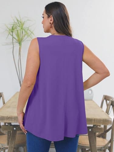 AusLook Plus Size Women's Tank Tops Purple 2X Summer Casual Crew Neck Sleeveless Flowy Loose Fit Boho Tops 2025 Basic Loose Dressy Work Holiday Shirts Business Outfits - Thumbnail 2