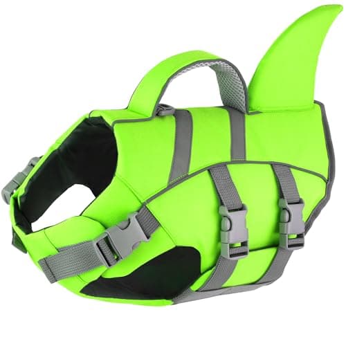 Dogcheer Dog Shark Life Jacket with Handle, Reflective High Buoyancy Swim Jacket for Small, Medium & Large Dogs, Perfect for Swimming, Boating, Paddleboarding, Surfing - Green,M - Image 1