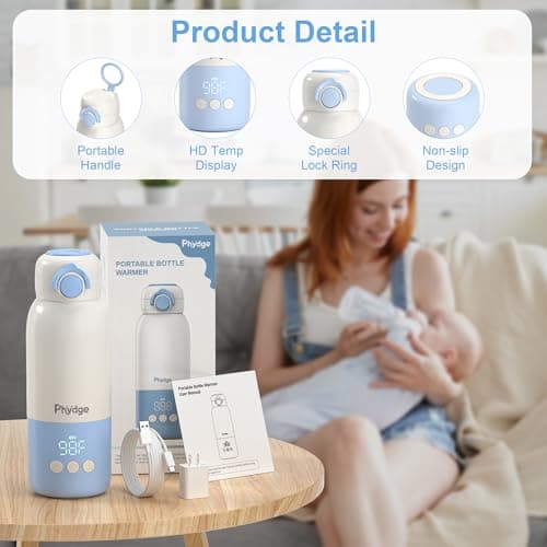 Phydge Portable Bottle Warmer for Travel,12.5oz Cordless Baby Milk Warmer on The go for Formula,Breastmilk,Water,3 Mins Fast Heating & Precise Temp Control Travel Essential - Thumbnail 4
