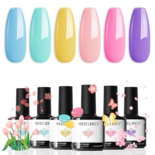 modelones Spring Pastel Gel Nail Polisht, 6 Colors Easter Pink Purple Blue Green Shades Macaron Colors Nail Art Gel Design for Women Girl Nail Lovers Gift Salon DIY - Image 1