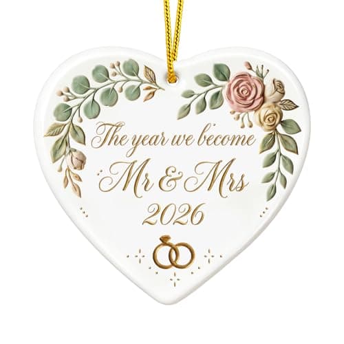 WhatSign Mr and Mrs 2026 Wedding Ornament - Heart Shaped Ceramic Keepsake The Year We Become Mr & Mrs, 2026 Wedding Gifts for Couples, Bridal Shower Engagement Gift, Decorative Hanging Charm - Image 1