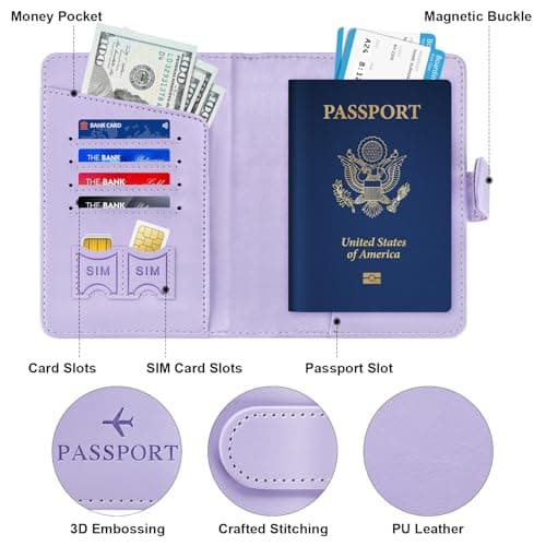 Herain Light Purple Passport Holder for Travel Cruise Essentials, Passport Wallet Cover Case Women Men Family, RFID Passports Book Holders Travel Gifts Accessories Vacation Must Haves - Thumbnail 4
