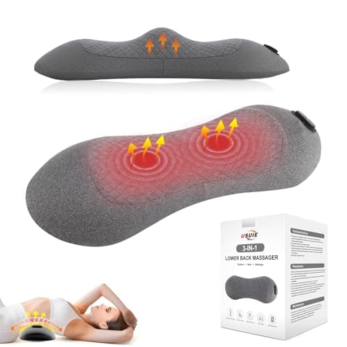 USUIE 3-in-1 Rechargeable Electric Lumbar Support Pillow with Heat & Massage & Traction, Ergonomic Lower Back Massager for Pain Relief Deep Tissue, Ideal for Car/Bed/Sleeping/Office Chair/Travel - Image 1