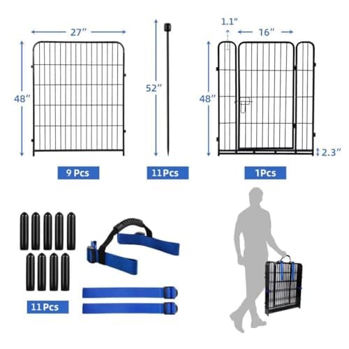 ADAVIN Tall Garden Fence, 48 in(H) 10 Panels Heavy Duty Iron Metal Animal Barrier Fence, Indoor or Outdoor Dog Playpen, Temporary Fence, No Dig Garden Border Fencing for Yard, Total 22.1 FT(L),Black - Thumbnail 2