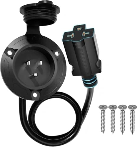 15A AC Port Plug, 125V 14AWG RV Shore Power Inlet with Waterproof Electrical Receptacle Box, 16" Outdoor Extension Cord with 5-in-1 T-Blade Adapter for Golf Cart, Boat, Truck, Camper - Image 1