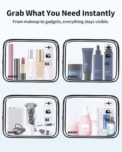 WANDF TSA Approved Toiletry Bag, 2 Packs Travel Clear Toiletry Bag, Quart Size Makeup Cosmetic Pouch with Zipper, Carry-On Airport Compliant Bag for Women and Men (2 pcs, Black) - Thumbnail 6