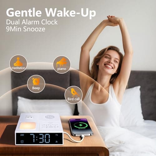 White Noise Sound Machine with Dual Alarm Clock - Soft Night Light 41 Non Looping Sounds USB Port Charger 3 Timers Memory Function 31 Adjustable Volume Sleep Sound Machine for Adult & Home Bedroom - Thumbnail 4