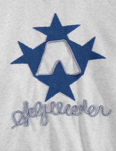 Aelfric Eden Star Embroidered Hoodies Women Graphic Print Y2k Oversized Hoodie Long Sleeve Pocket Casual Pullover Sweatshirt Grey Blue M - Thumbnail 3