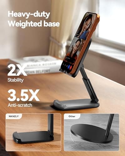 2 Pack Cell Phone Stand for Desk, iPad Stand [Height Adjustable & Upgraded Stable Base] Foldable & Non-Slip Silicone Pad Phone Holder, iPhone Stand for All Smartphones, iPad | Office Desk Accessories - Thumbnail 5