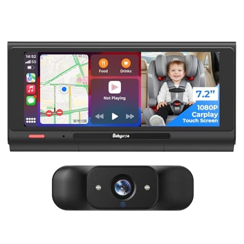 Babyvue BV7 7.2" Baby Car Camera with Carplay Split Screen and Recording, 1080P IR Night Vision Car Baby Monitor, Foldable Stand, Sleep Mode, Easy Install & Quick Pairing for Safer Driving - Image 1