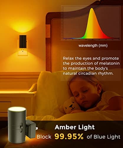L LOHAS LED Night Light, Amber Nightlight, Dimmable Night Light, Light Sensor, Yellow Nightlight, 0-100LM, Sleep Light for Kids, Soft & Warm Light for Bedroom, Bathroom, 2 Pack - Thumbnail 2