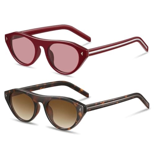 YMRFW Retro Oval Sunglasses for Women Men Trendy Small Cateye Narrow Round Shades UV Protection - Image 1