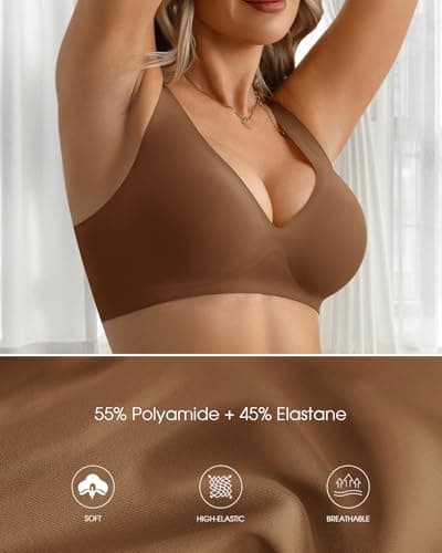 LIIJOO Wireless Bras for Women Full Coverage Plus Size Seamless Back Smoothing Everyday Comfort Bra No Underwire Supportive Bralette（Brown, XL Size） - Thumbnail 4