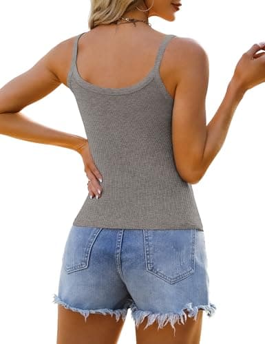 GKBK Tank Tops for Women 2026 Summer Camisole Top Ribbed Sleeveless Scoop Neck Slim Fitted Crop Tank Shirts Grey XS - Thumbnail 6