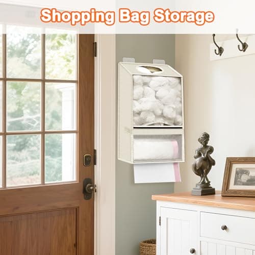 Spaclear Plastic Bag Holder - Large Wall Mount Grocery Bag Holder & Dispenser for Home Kitchen, 2-in-1 Space-Saving Durable Organizer House Necessities, Beige - Thumbnail 4