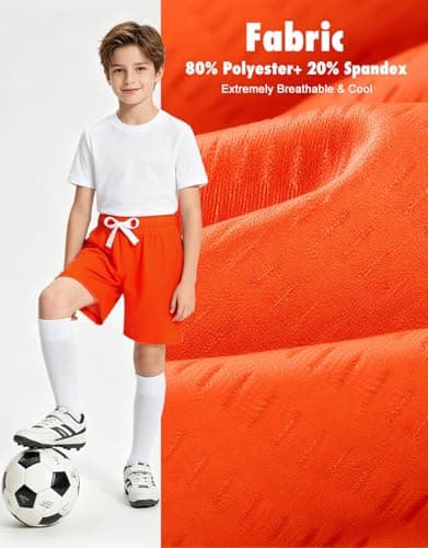Cozople Boys Athletic Shorts Quick-Dry Soccer Shorts for Running Basketball Gym Active Play Kids Summer Training Sport Shorts with Stretch Waist Szie 10 Orange - Thumbnail 4