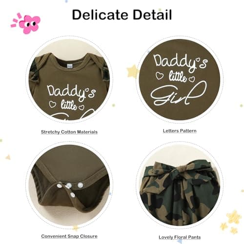FAMIHAO Baby Girl Clothes Set Daddys Little Girl Printed Ruffle Top Camouflage Pants Newborn Infant Girl Clothing Outfit,12-18M DAG - Thumbnail 4