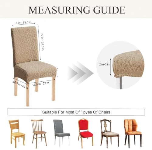 Genina Waterproof Chair Covers for Dining Room Set of 6, Removable Washable Chair Slipcover Protectors, Large Khaki - Thumbnail 3